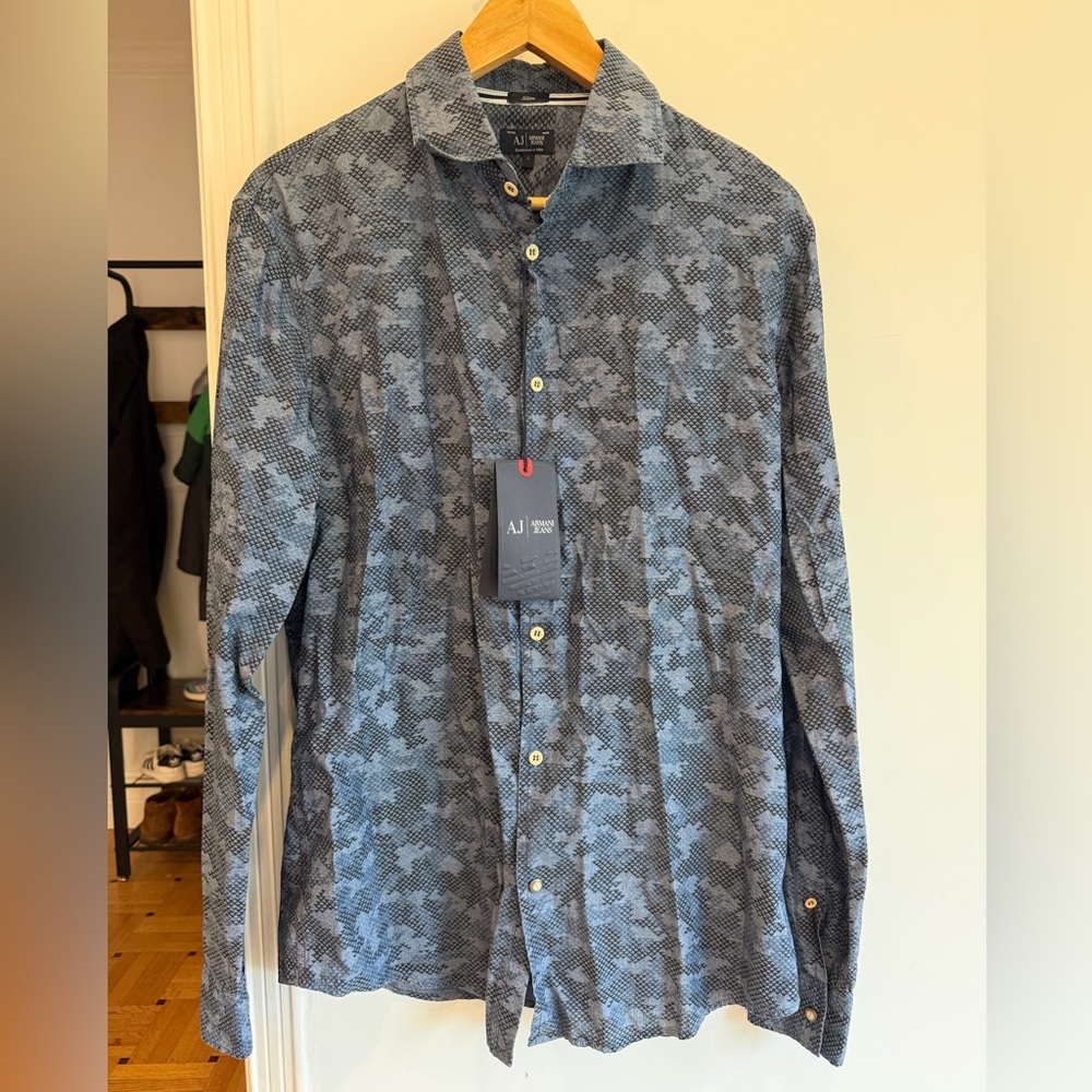 Armani Jeans Blue, Grey and Black Dress Shirt size L